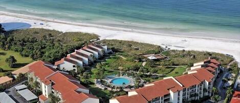 Arial view of Siesta Dunes - right on the beach!