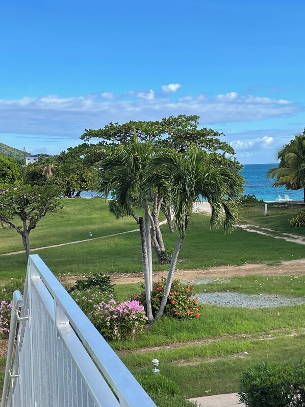 The beach is just down the stairs and a short walk.