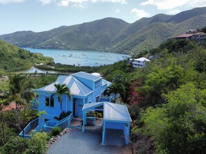 Happy Our and carport from above looking south to Coral Bay Harbor