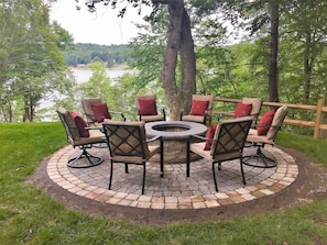 Wood firepit with lake view - just off back patio. 