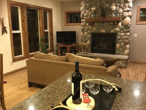 living room with gas fireplace