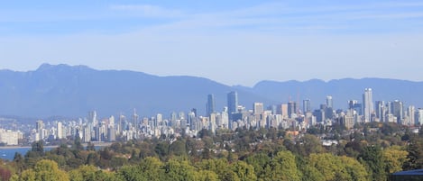 City and mountain view from the roof deck.