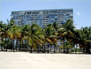 View of condo from beach, Direct access to Isla Verde Beach.