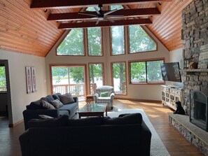 Upstairs Great Room with 22 foot high window wall