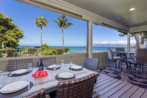 Deck; access from Living Room and Master Bedroom; seating for 10