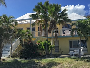 The apartment is private and is just steps from the pool. An outdoor shower too!