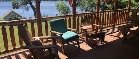 Front porch with elevated views of Big Pine Lake