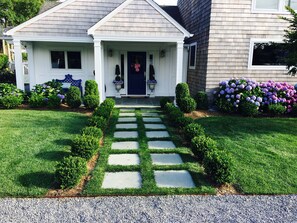 Front Bluestone Entrance Walk Way Flanked by Boxwoods  