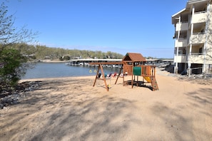Sandy beach area on complex