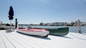 Lower floating dock. 1 kayak, 1 canoe included in rental. Steps leading to water