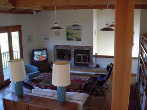 Comfortable living room with bay view windows