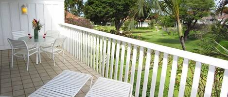 View from deck, very private corner unit with tropical garden views