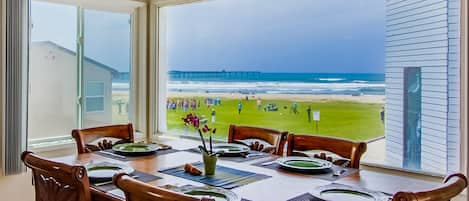 View of beach from dining table