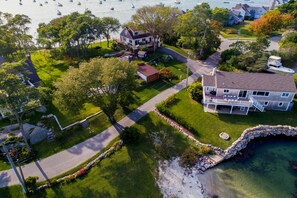 Ariel view of Mystic River side private beach