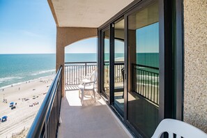 Our condo has a huge wrap around balcony with seating for 4. 