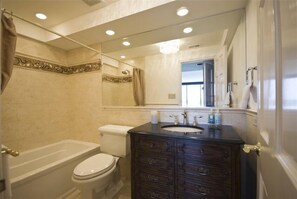 New designer 2nd Bath w/ Kohler fixtures and custom marble. Deep Kohler tub.