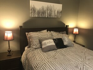 New queen bed and mattress very comfy.