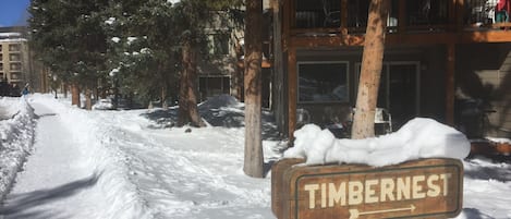 Outside our 1st floor unit.  Timbernest is ~250 yards from ski-lift or Main St.