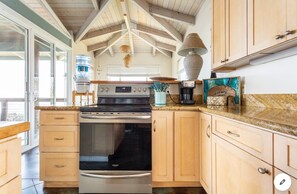 Kitchen with new environmentally friendly,  energy efficient electric stove