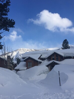So much Snow! And easy path to front door  on ground level- no icy stairs!