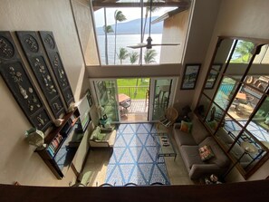 View from the second story bedroom at the wall of glass looking out to the ocean