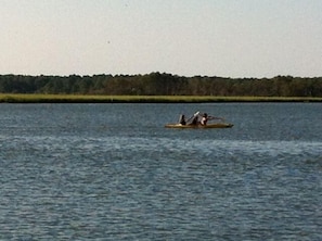 Kayaking the channel right off of our dock. Tandem kayak included in rental
