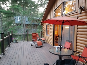 Deck overlooking lake.