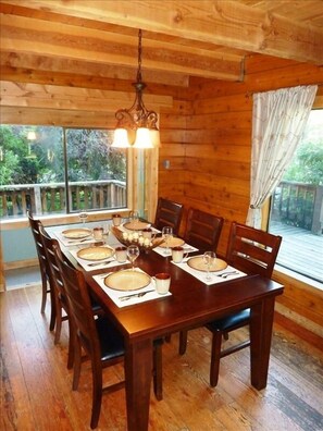 New dining room table and chandelier