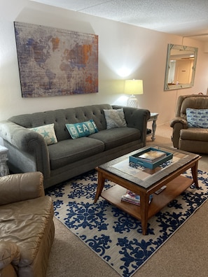 Living space is large enough to relax. TV and DVD player in living area. 