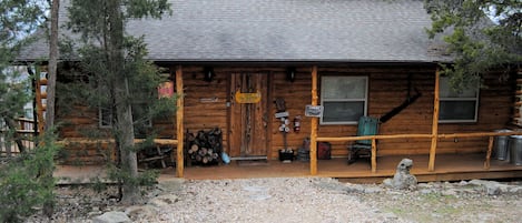 Front view of Cabin 105 from road and parking area