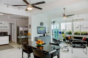 Living area has lots of natural light.  Filtered water and ice maker in frig.