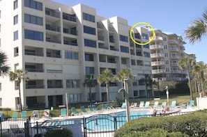 Unit A-133 from the pool (yellow circle)