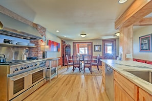 West Wing kitchen - 8 burner stove, convection oven, marble counter, spacious