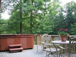 Back Deck with Hot Tub Overlooking Pond