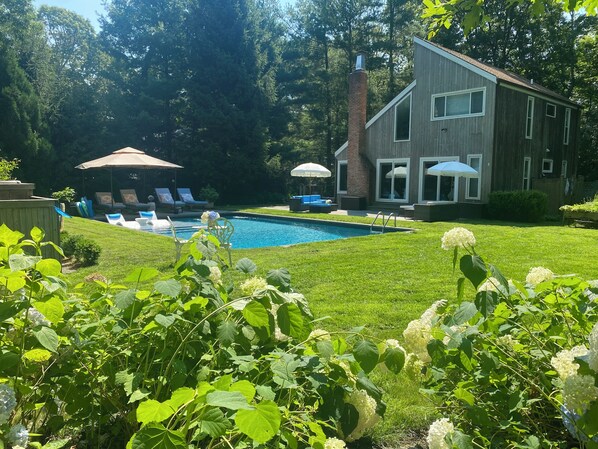 Modern heated S/W pool surrounded by nature 