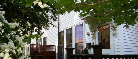 Mahogany porch in June