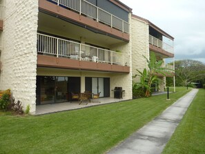 Ground level Lanai, with Weber gas grill and furniture