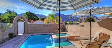 Front yard with private pool and spa.