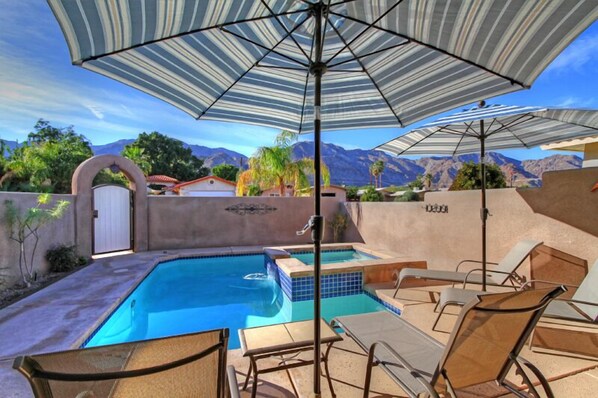 Front yard with private pool and spa.