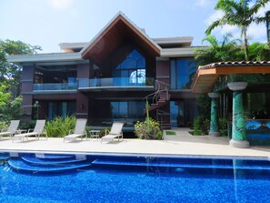 Rear of Villa overlooking ocean and beach