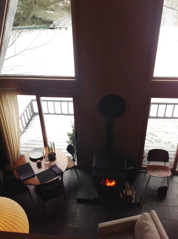 A crackling fire of premium oak firewood, keeps the house warm and cozy.