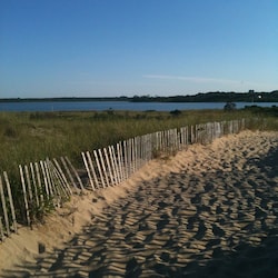 Public path to Quidnet's Atlantic Ocean beach with view of Pond