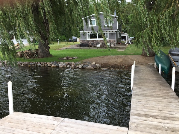 75 feet of lake frontage. 40 dock, Fire Pit, Row Boat, Canoe, Central AC 