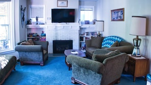 The living room with gas fireplace