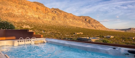 Swim spa with mountain view