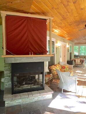 Gas Fireplace on outside porch.