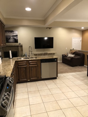 Kitchen open to family room.