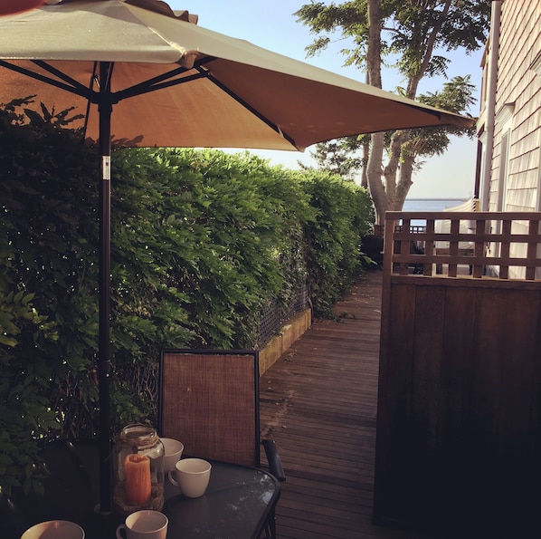 Deck with view of the beach