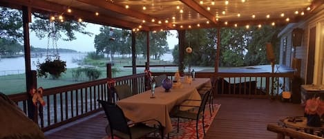 Big back porch to gather and watch the family play.