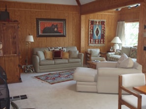 Comfortable seating and lodge decor